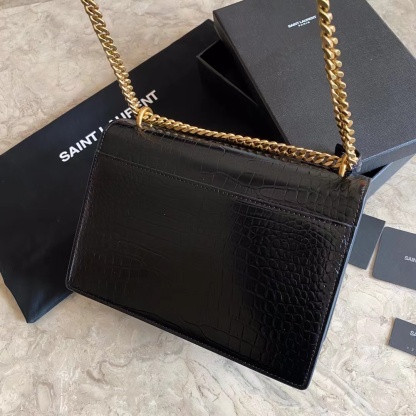 YSL SUNSET MEDIUM CHAIN BAG IN CROCODILE-EMBOSSED SHINY LEATHER