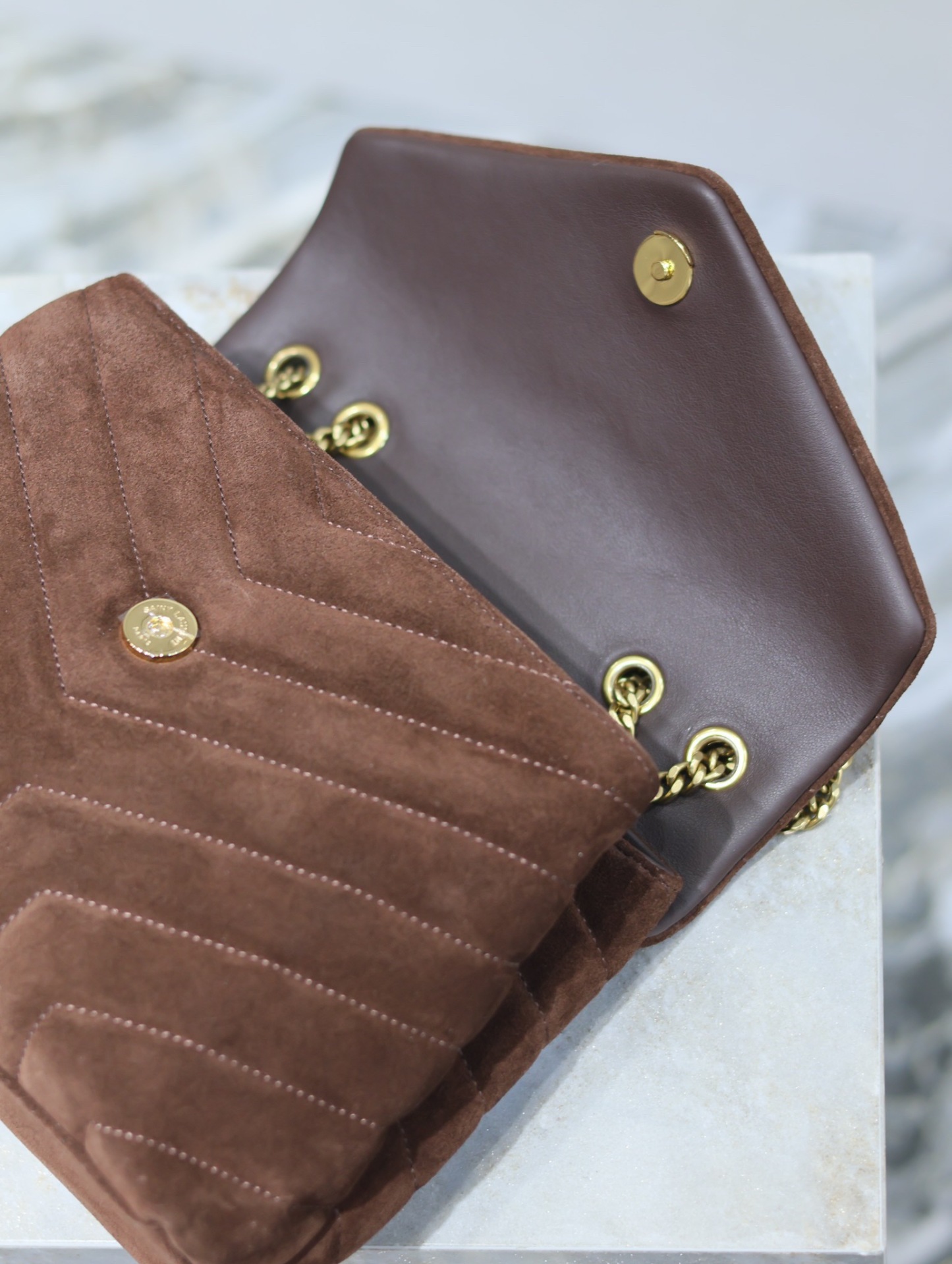 YSL LOULOU SMALL IN QUILTED SUEDE