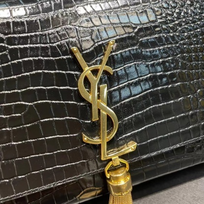 YSL KATE MEDIUM CHAIN BAG WITH TASSEL IN CROCODILE-EMBOSSED SHINY LEATHER