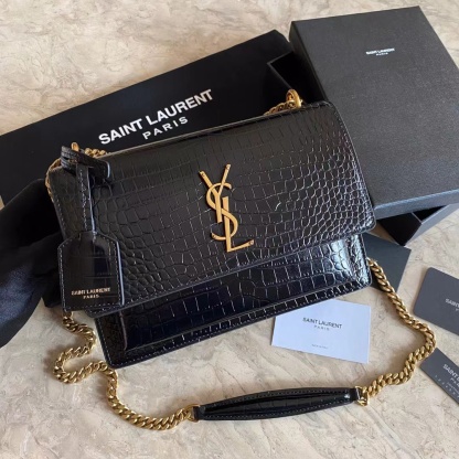 YSL SUNSET MEDIUM CHAIN BAG IN CROCODILE-EMBOSSED SHINY LEATHER