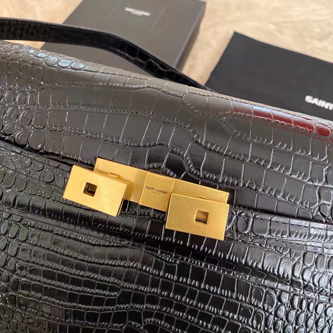 YSL MANHATTAN IN CROCODILE-EMBOSSED SHINY LEATHER