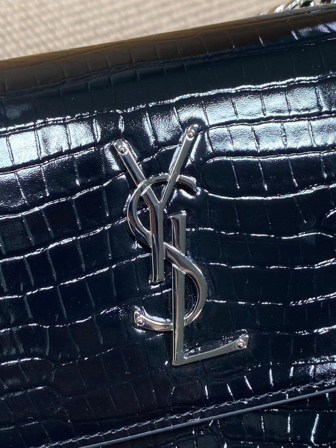 YSL SUNSET MEDIUM CHAIN BAG IN CROCODILE-EMBOSSED SHINY LEATHER