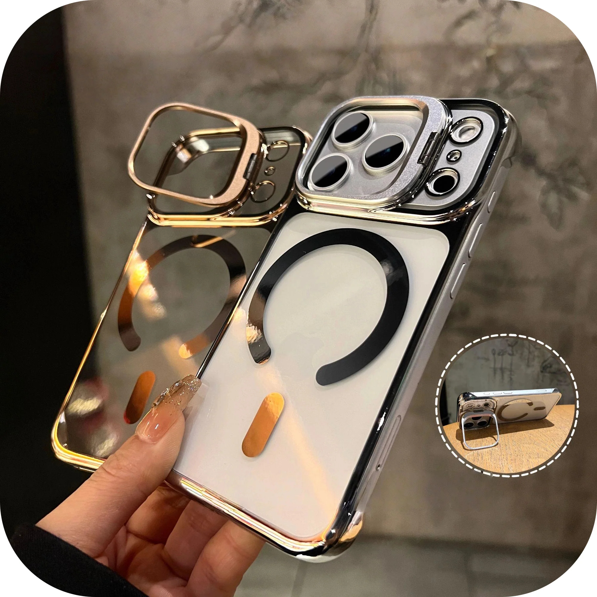 Magnetic Borderless Case with Built-in Lens Holder For iPhone