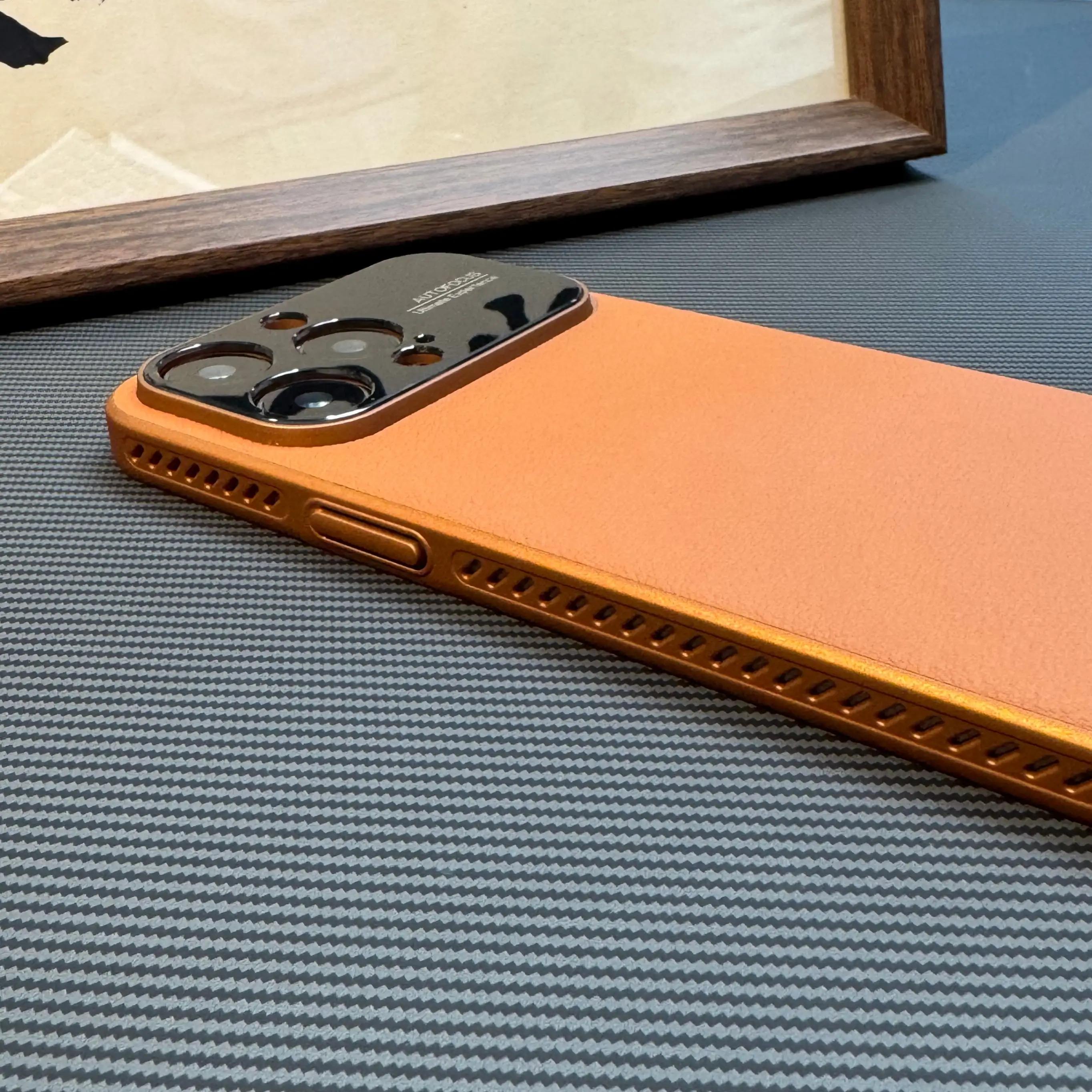 Leather magnetic phone case with side cooling vents suitable for iPhone