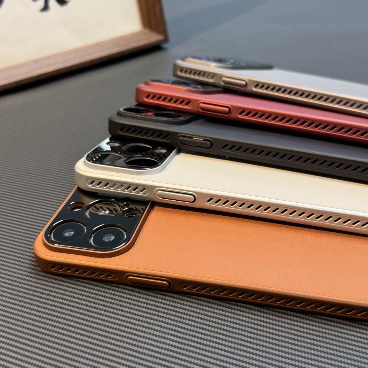 Leather magnetic phone case with side cooling vents suitable for iPhone