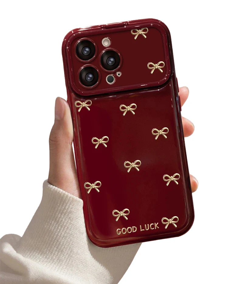 💖Lucky Bow & Heart Mirror Case For iPhone with Strap