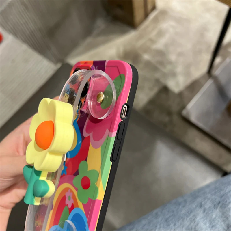 Colorful 3D Flower Grip Case For iphone with Wrist & Crossbody Strap