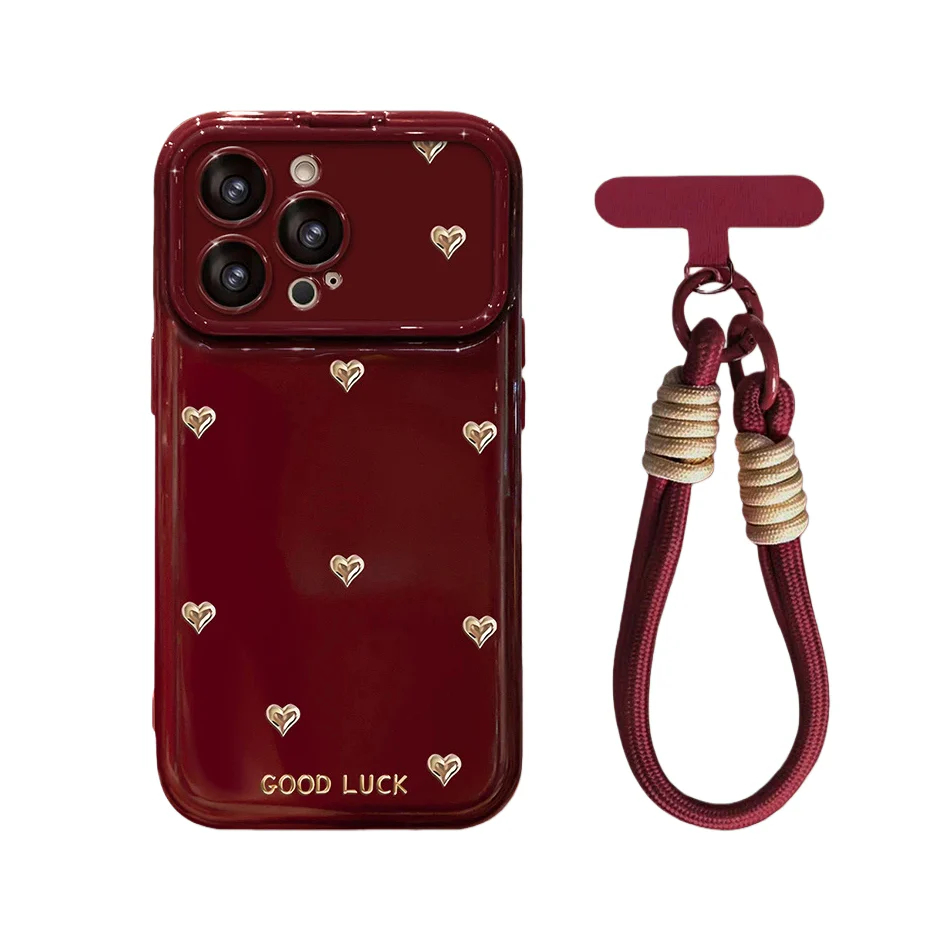 💖Lucky Bow & Heart Mirror Case For iPhone with Strap