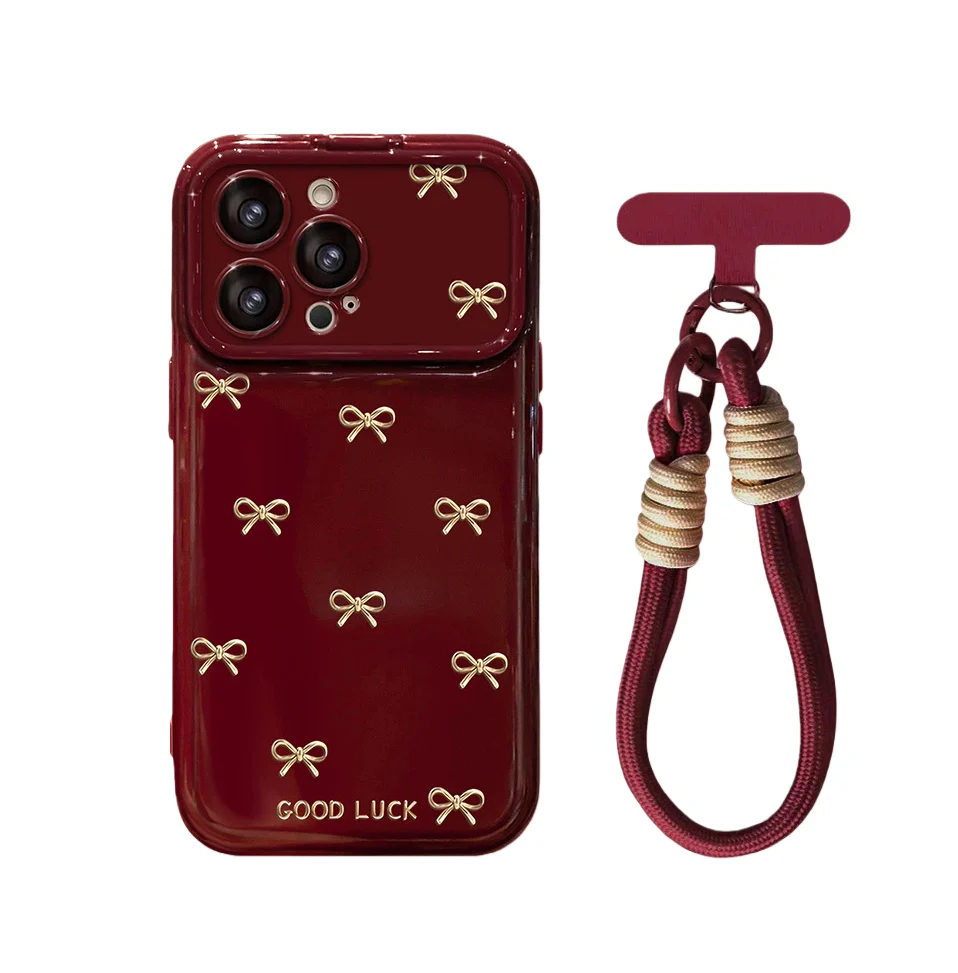 💖Lucky Bow & Heart Mirror Case For iPhone with Strap