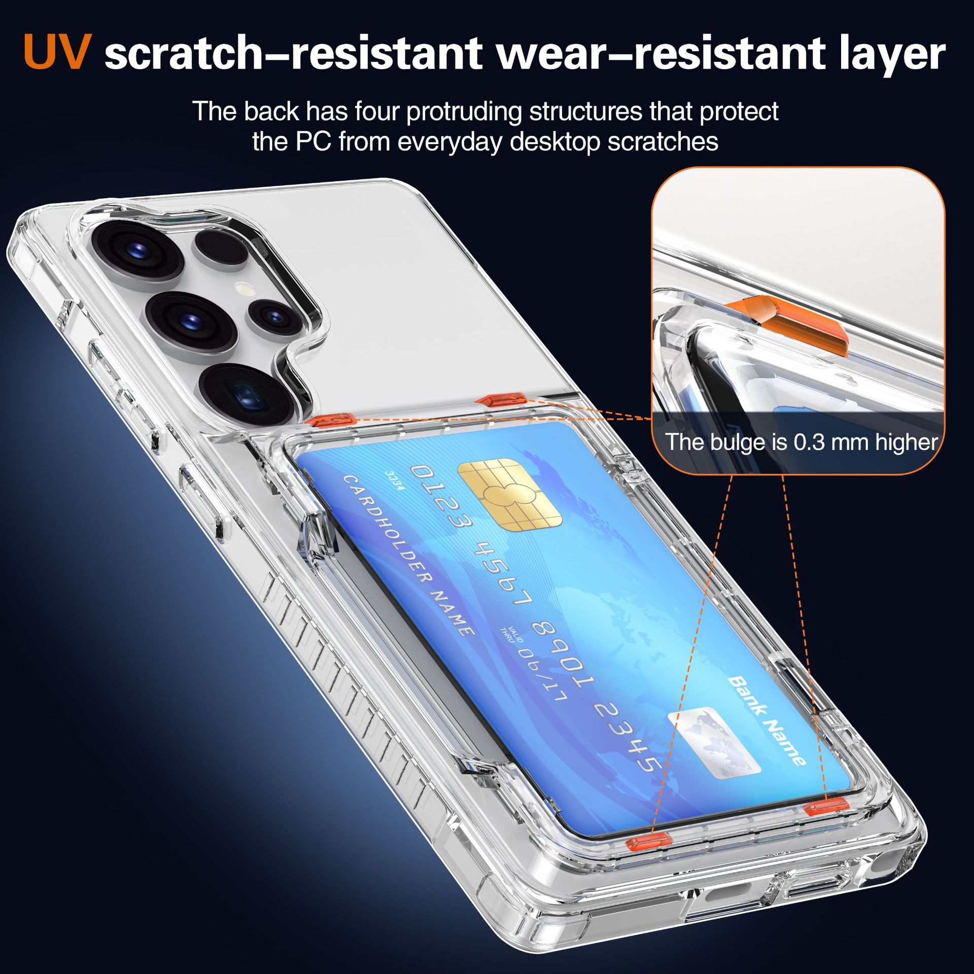 Transparent flip card insert phone case for Samsung