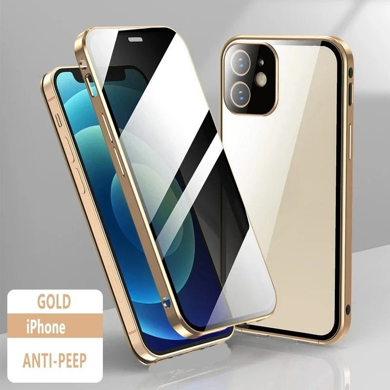 New Titanium Dual Magnetic Privacy Glass Case For iPhone