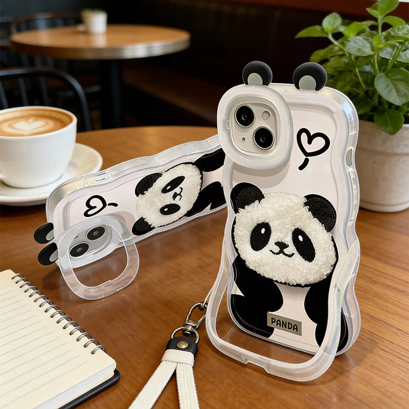 Heart-Shaped Panda Dual-Stand Phone Case for iPhone