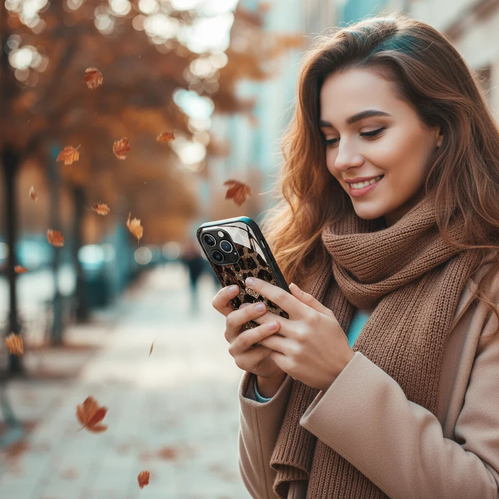 Leopard Print Glossy Tempered Glass Case For iPhone(Optional Wrist Strap)