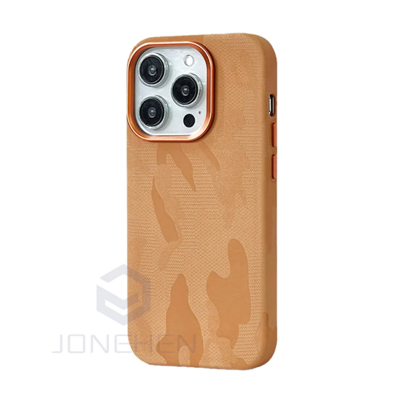 Luxury Camouflage Leather Fabric Magnetic Shockproof Case For iPhone