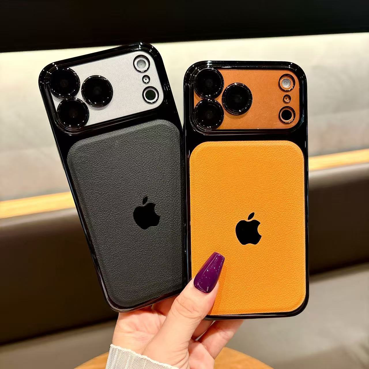 spliced electroplated leather textured  protective case For iPhone