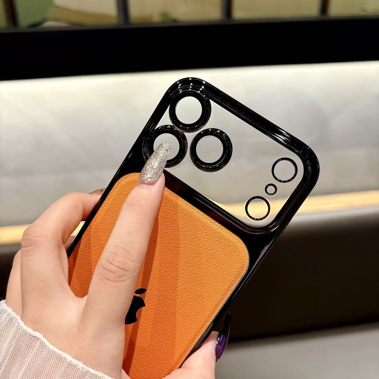 spliced electroplated leather textured  protective case For iPhone