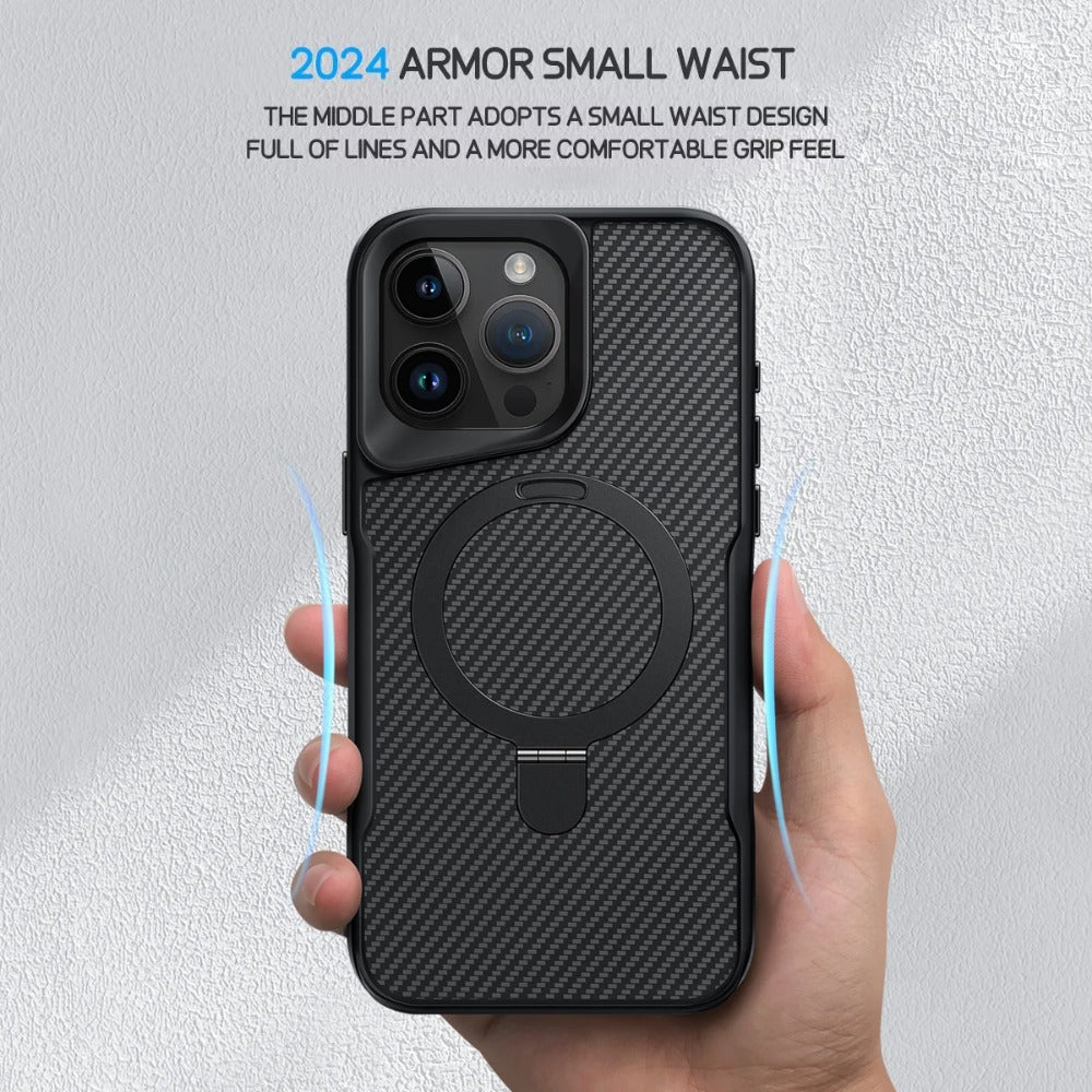Luxury Carbon Fiber Magnetic Bracket Phone Case For iPhone