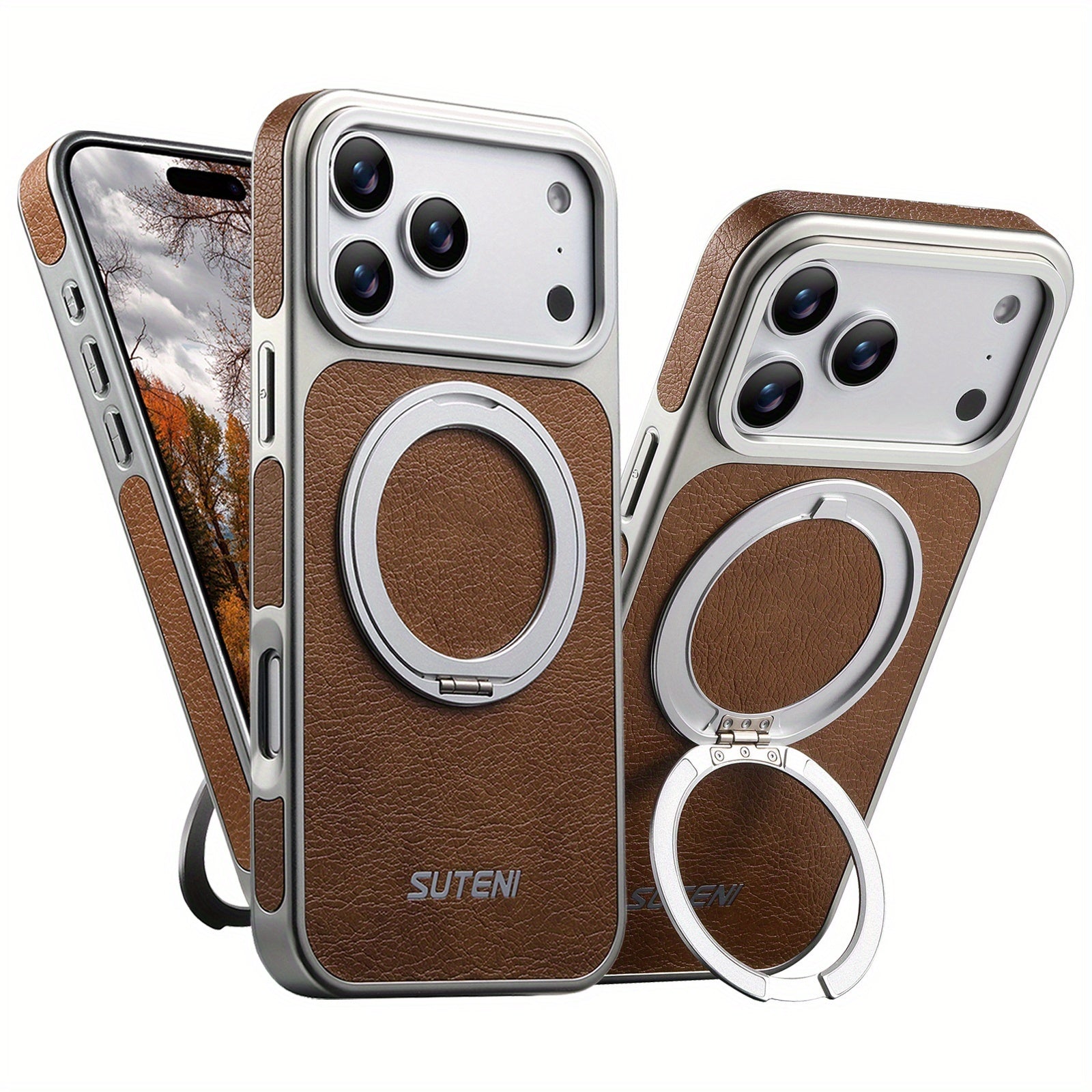 Faux Leather Magnet  360° Rotating Stand Phone Case for iPhone