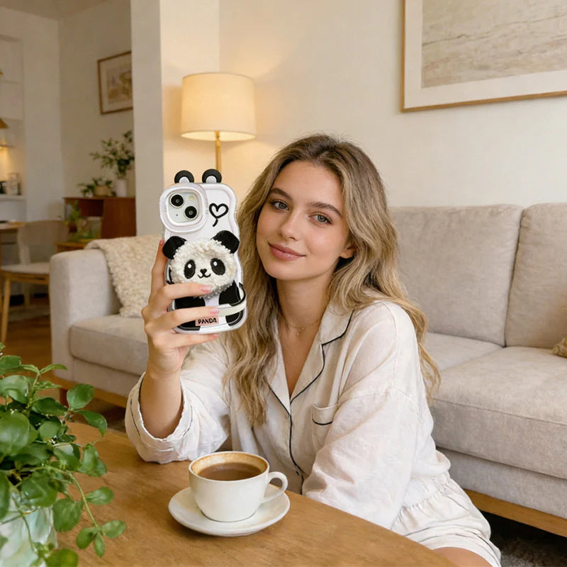 Heart-Shaped Panda Dual-Stand Phone Case for iPhone
