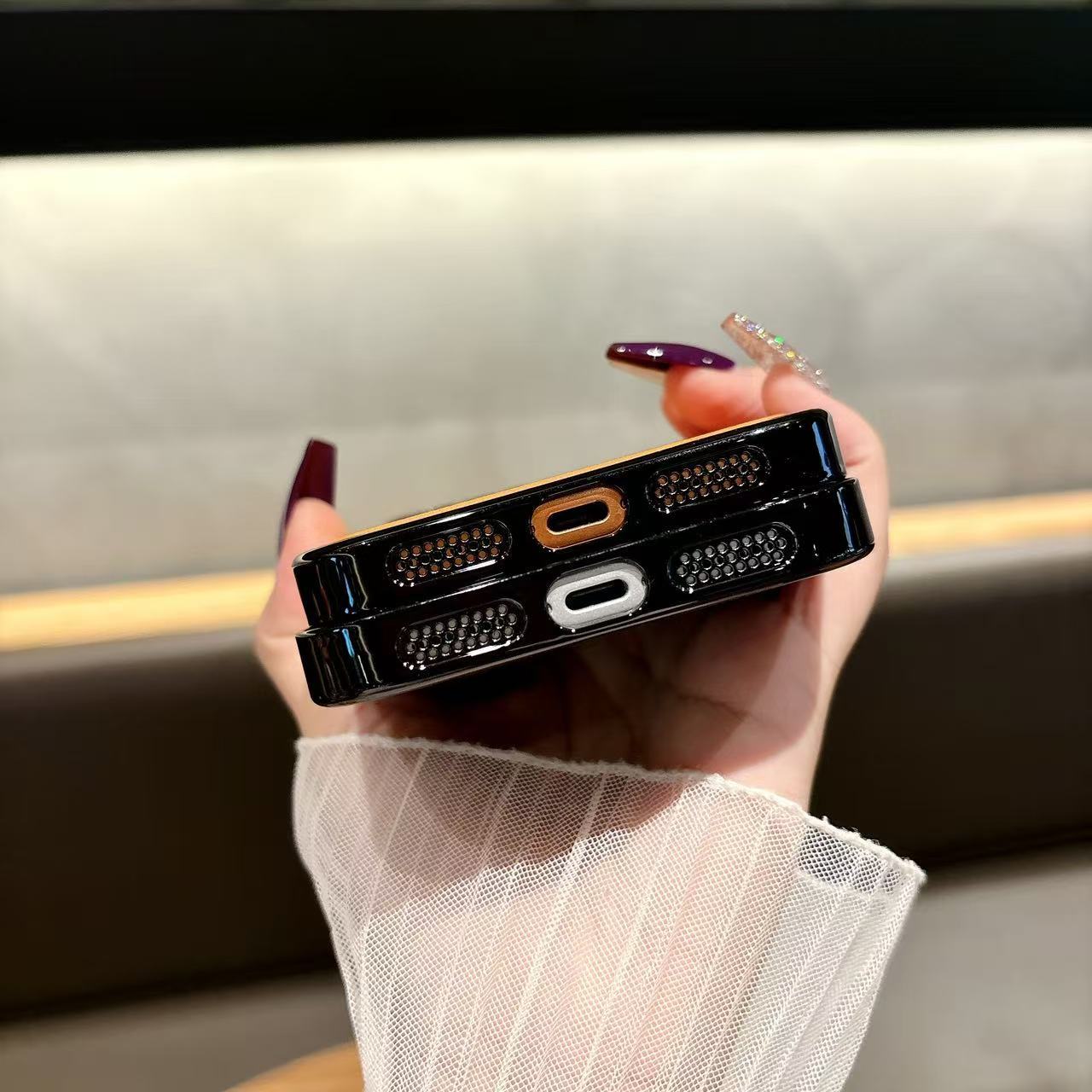 spliced electroplated leather textured  protective case For iPhone