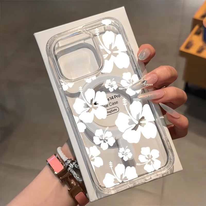 Pink butterfly flower transparent phone case for iPhone