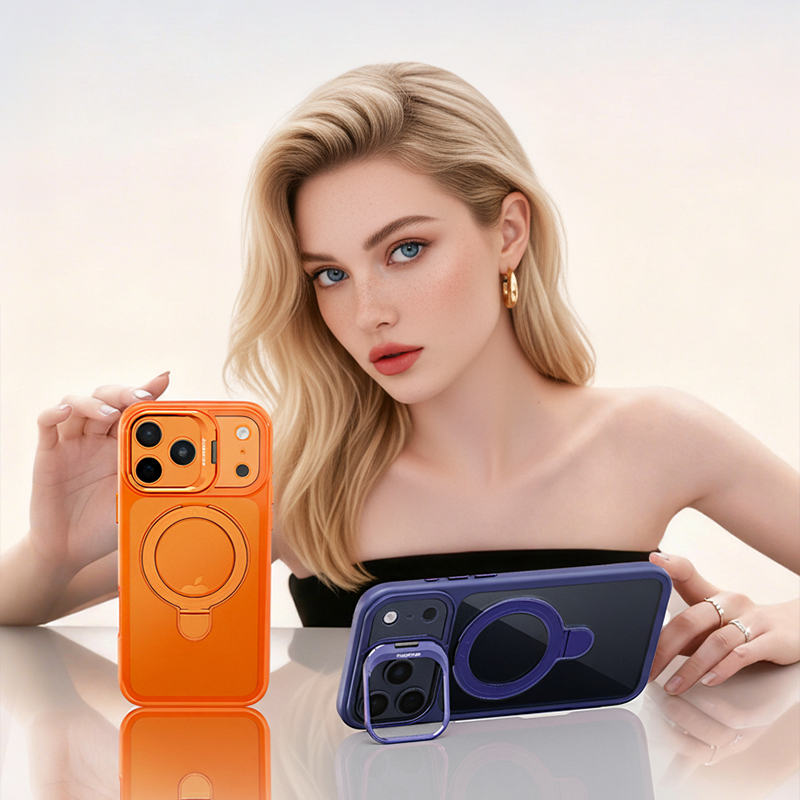 CASESUN Lifestyle image &mdash; model using CASESUN dual-stand case in portrait and landscape modes.