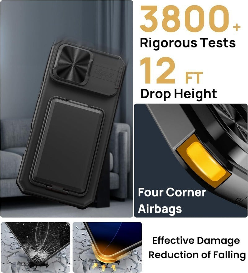 Card Holder & Kickstand & Slide Camera Lens Cover & Camera Stand & Wallet, Phone Case Cover for iPhone