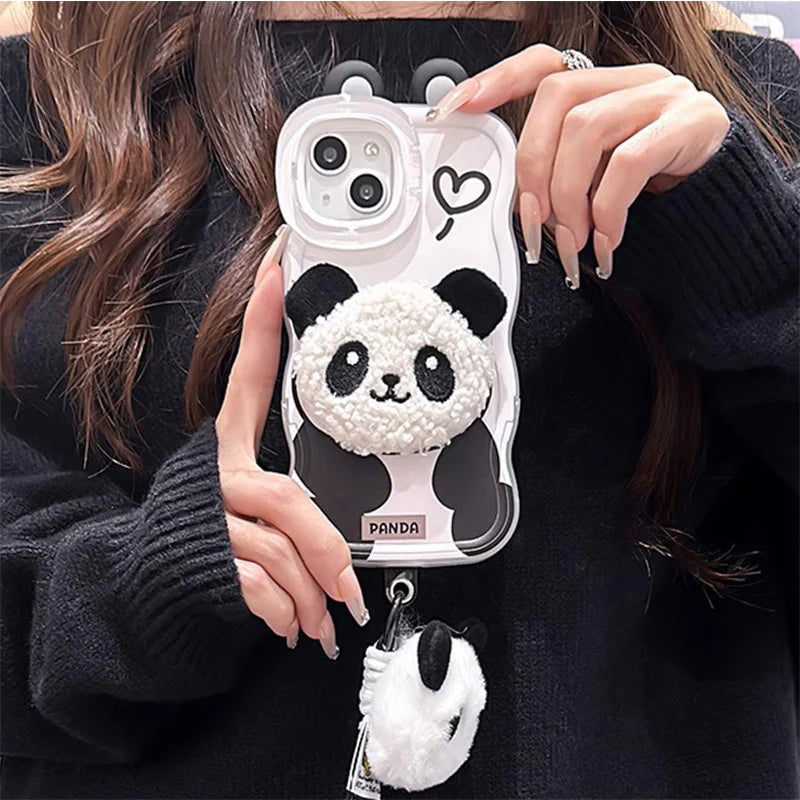 Heart-Shaped Panda Dual-Stand Phone Case for iPhone