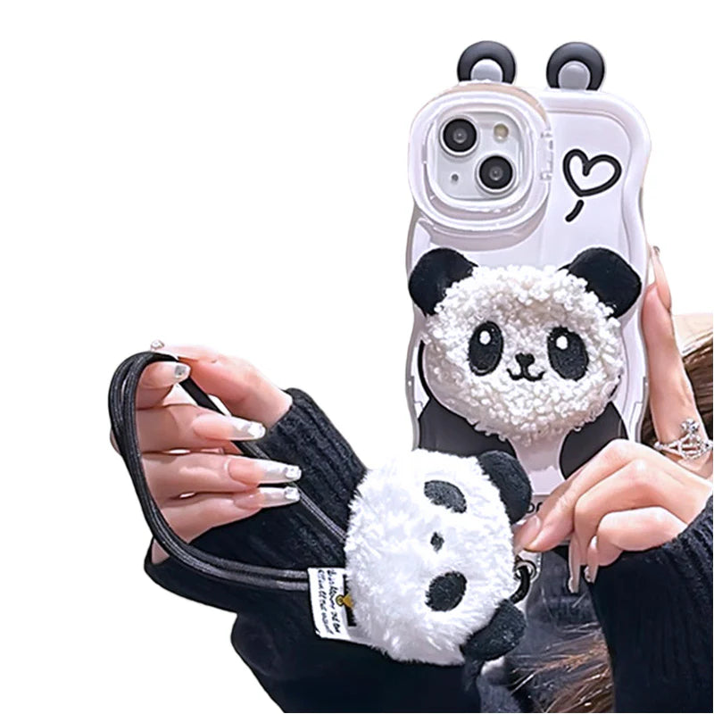 Heart-Shaped Panda Dual-Stand Phone Case for iPhone