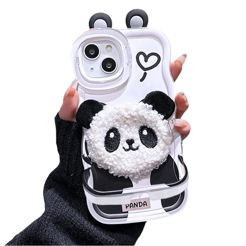 Heart-Shaped Panda Dual-Stand Phone Case for iPhone