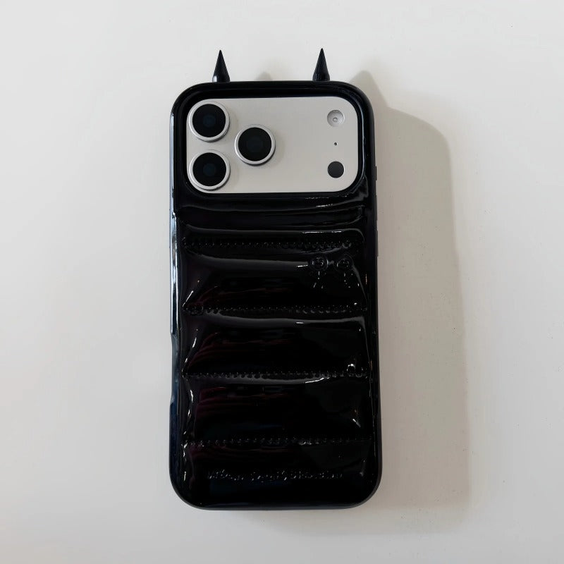 Cartoon Leather horns Down Phone Case with Quilted Down Design Shockproof Phone Case for IPhone