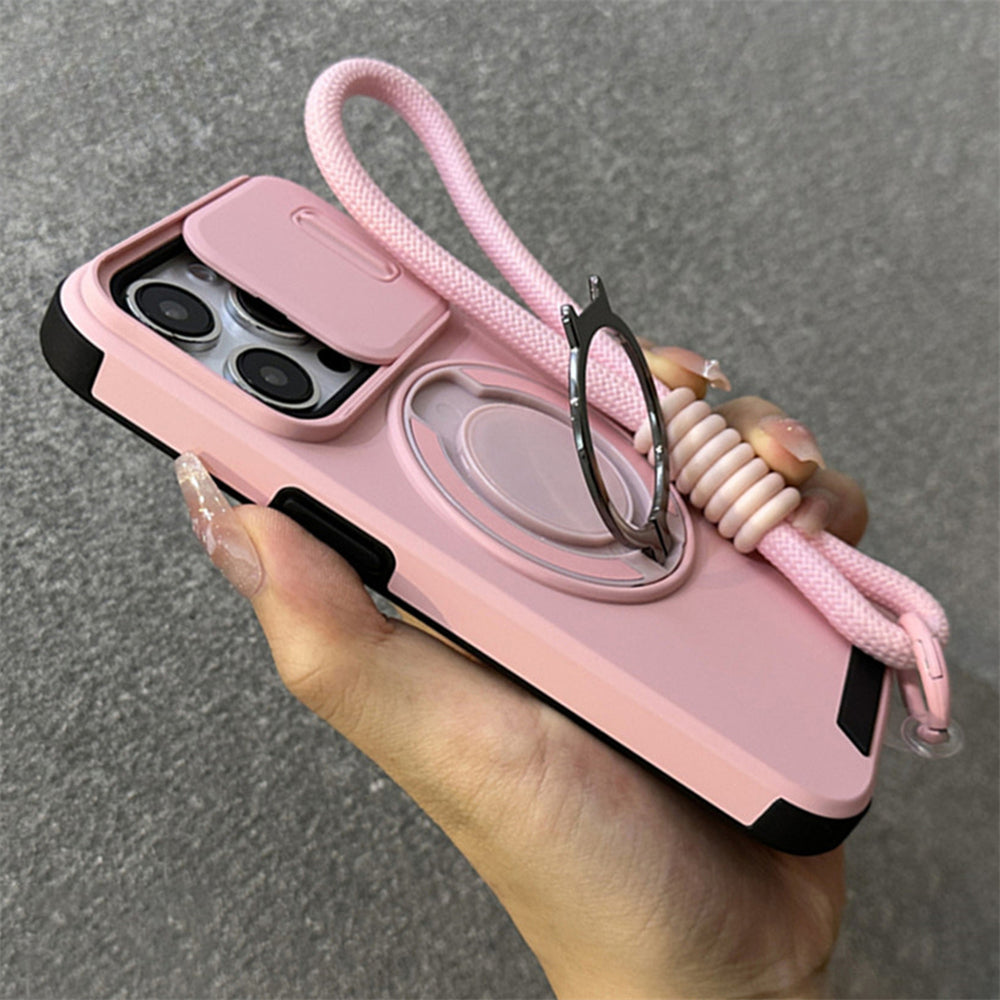 Armor Ring Slide Window Strap Case for iPhone