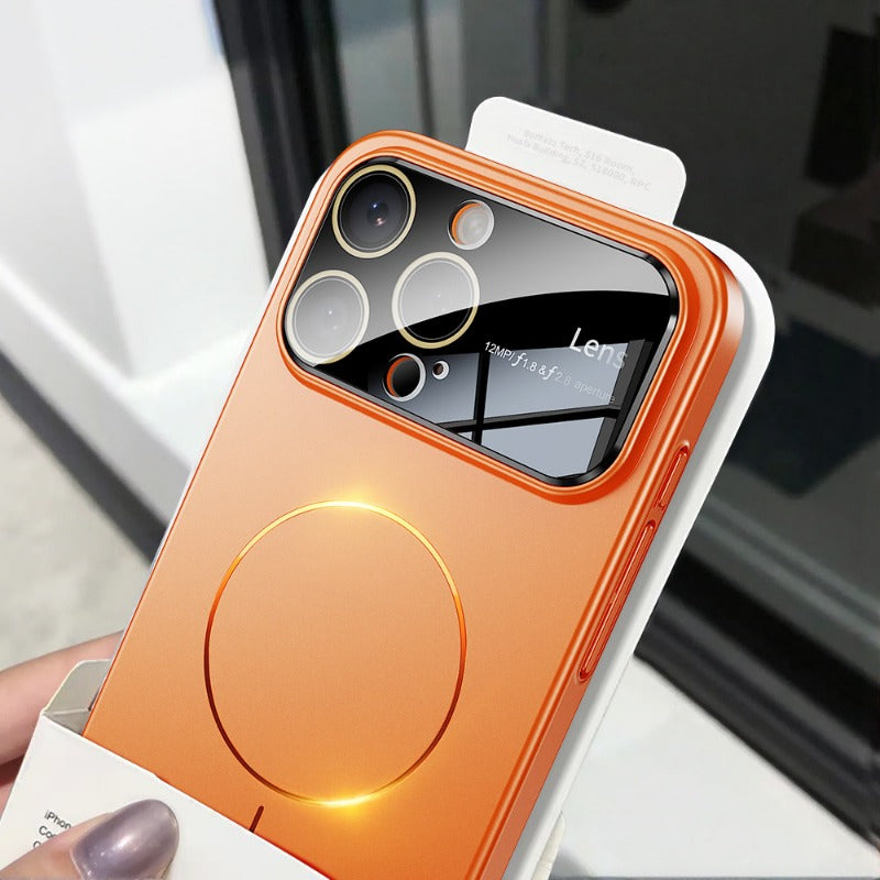 New Magnetic Metallic Texture Large Viewing Window Full Coverage Phone Case for iPhone