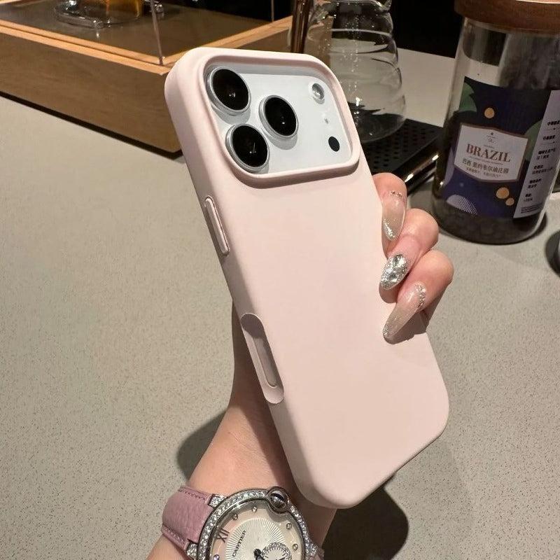 Liquid silicone minimalist skin-feel frosted one-piece button phone case for iPhone