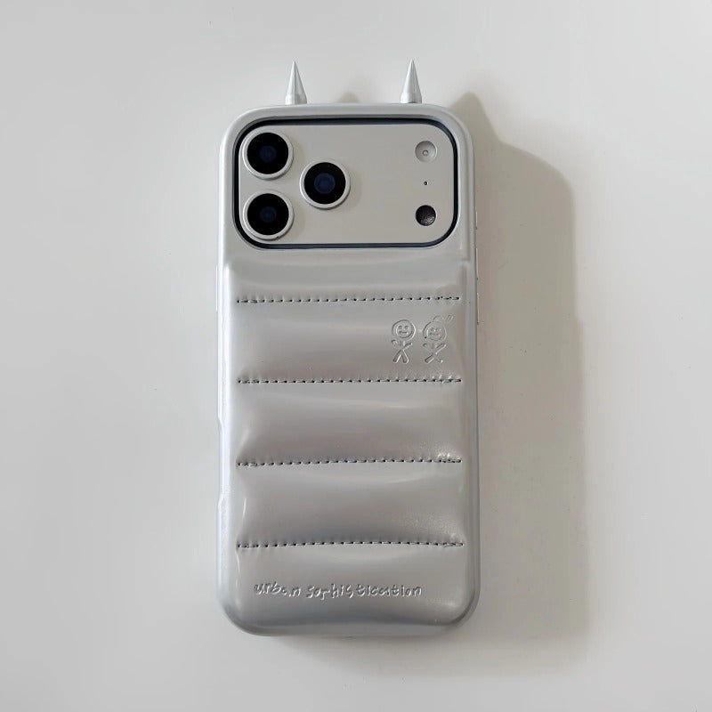 Cartoon Leather horns Down Phone Case with Quilted Down Design Shockproof Phone Case for IPhone