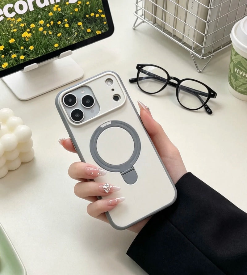 Luxury Matte Clear Metal Holder Ring Magnetic Case for iPhone