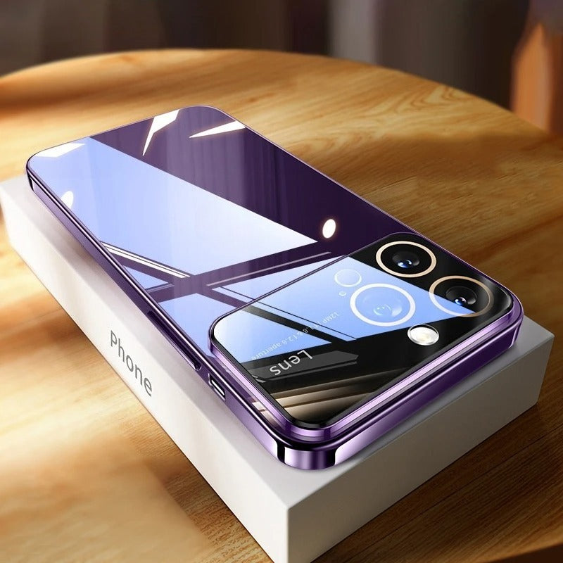 Luxury Plating Clear Hard PC Glass Lens Protection Case For iPhone