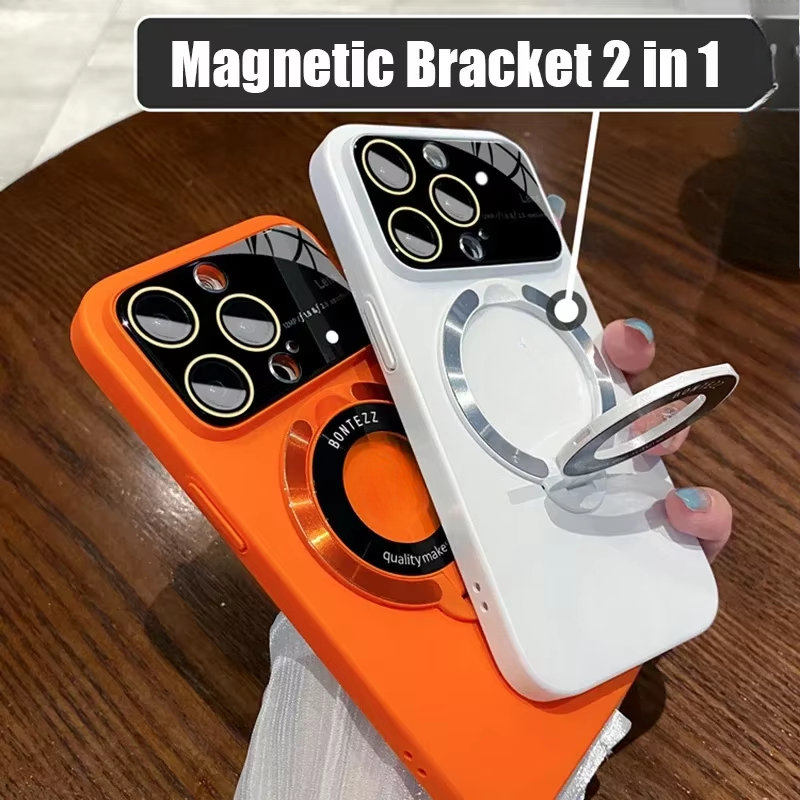Magnetic bracket large window phone case for iPhone