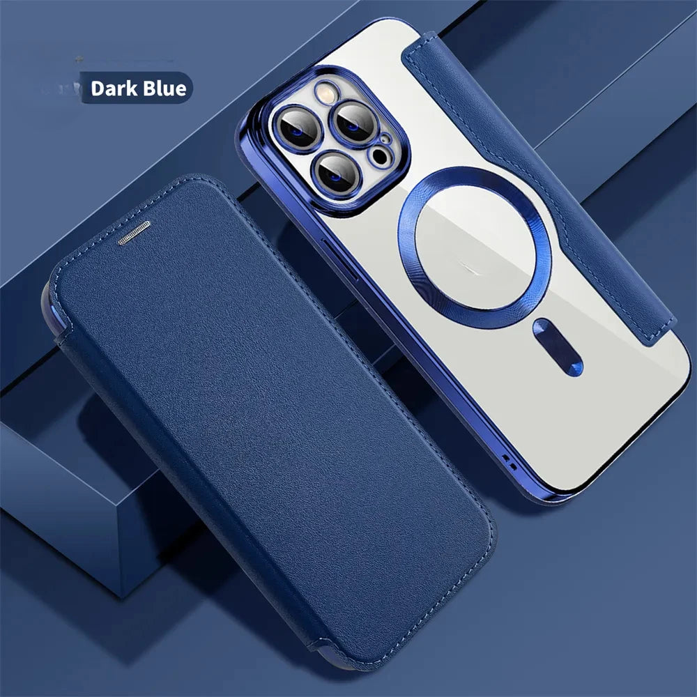 Flip leather wireless charging phone case for iPhone