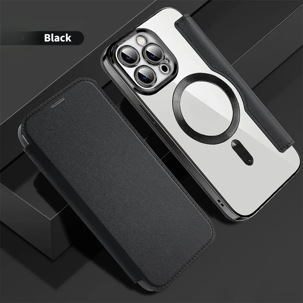Flip leather wireless charging phone case for iPhone