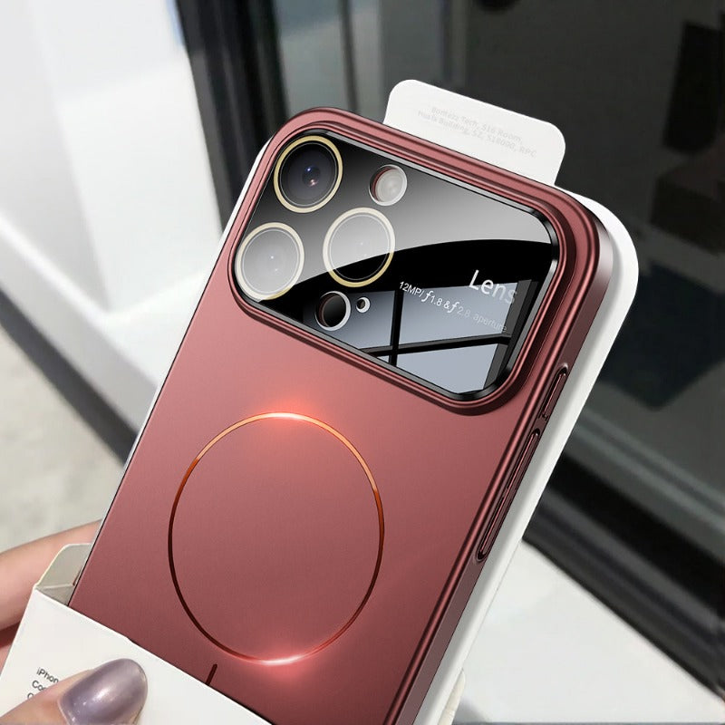 New Magnetic Metallic Texture Large Viewing Window Full Coverage Phone Case for iPhone