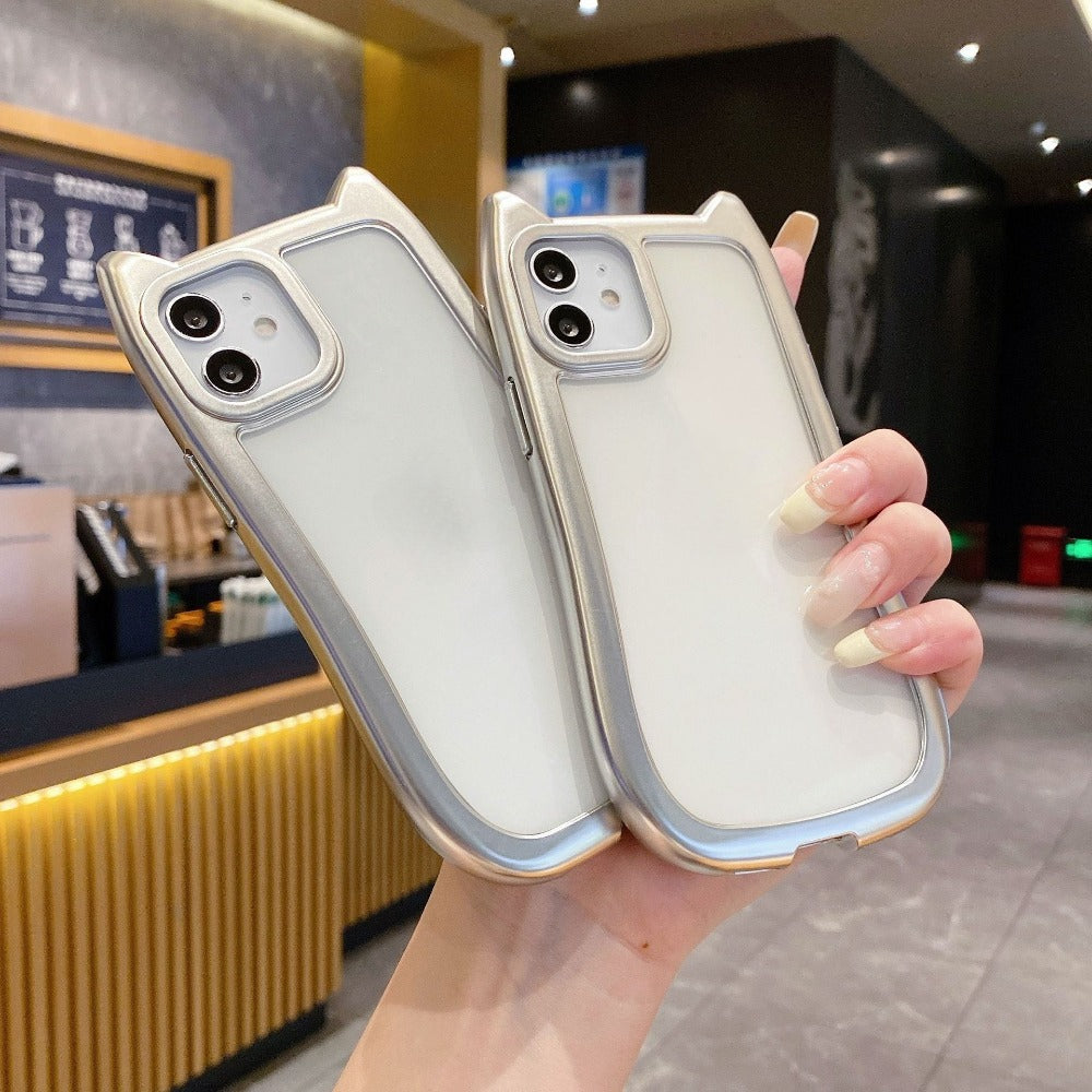 Electroplated silver Cat's ears phone case for iphone