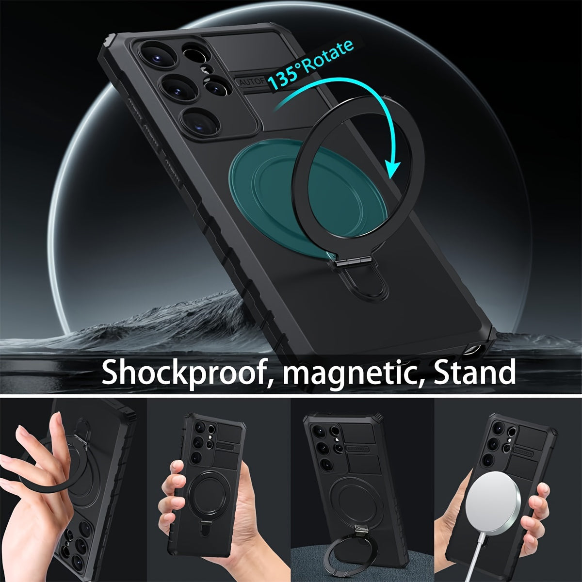 Luxury Touch Magnetic Bracket Phone Case Anti Drop and Anti Stain Tape Deformable Magnetic Ring Protective Cover Suitable for Samsung