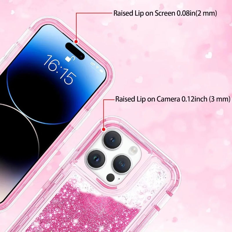 3 IN 1 OTT Heavy Duty Glitter Liquid Quicksand Box Phone Case For iPhone