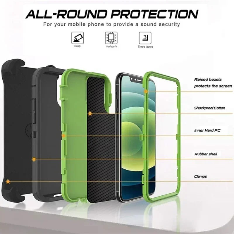3 in 1 Shockproof Phone Case For iPhone  Case  Belt Clip Cover