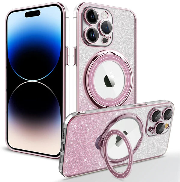 Electroplated Magnetic Glitter iPhone Case with Invisible Stand For iPhone