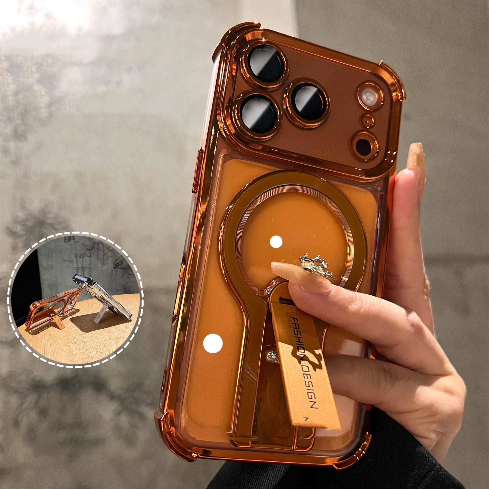 Invisible Bracket Magnetic Electroplating Mobile Phone Case For iPhone