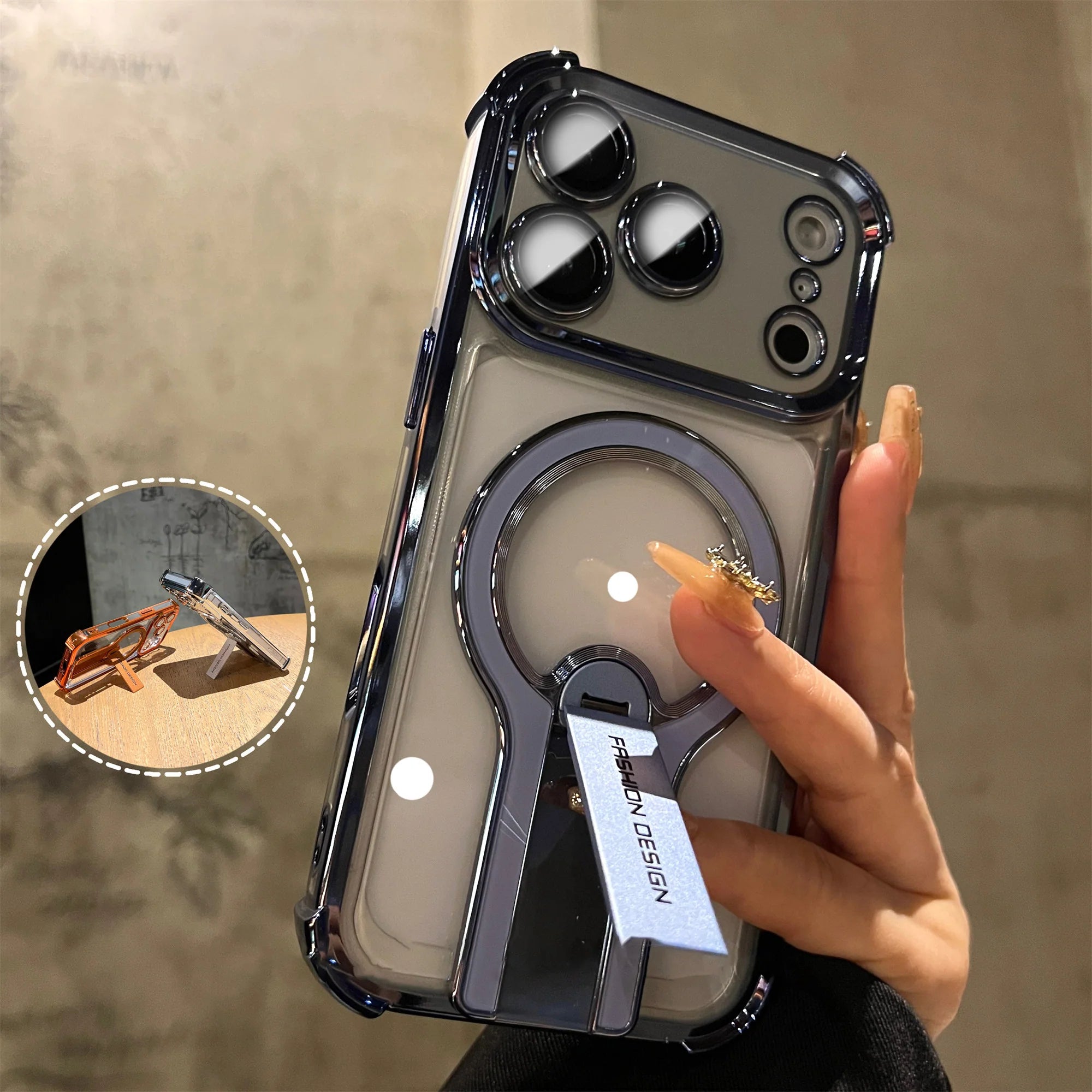 Invisible Bracket Magnetic Electroplating Mobile Phone Case For iPhone