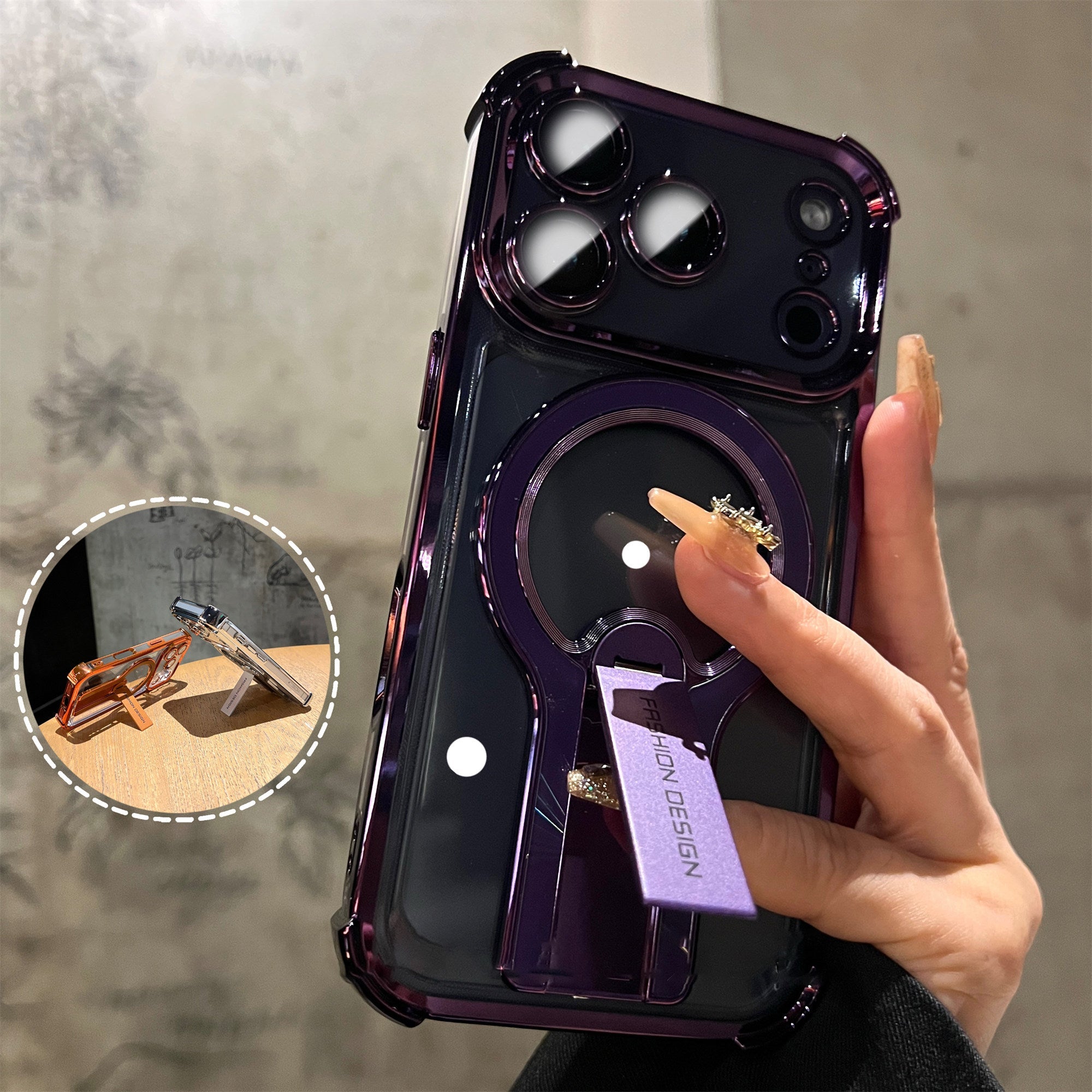 Invisible Bracket Magnetic Electroplating Mobile Phone Case For iPhone