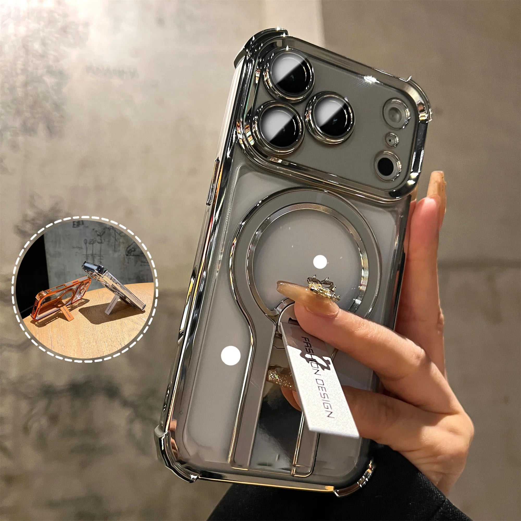 Invisible Bracket Magnetic Electroplating Mobile Phone Case For iPhone